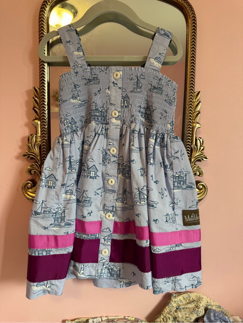 Matilda Jane Light Blue Nautical Sundress with Pink & Purple Bands